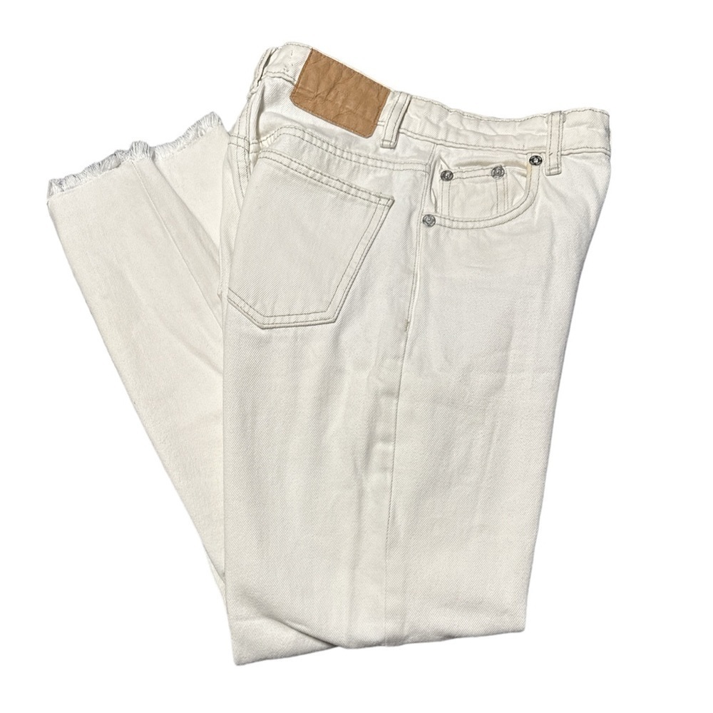 ZARA  High Waisted Button Fly Raw Hem Jeans - Ecru — Size 2